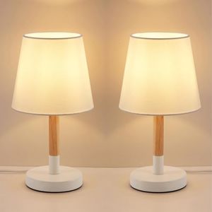 Small Table Lamps Set of 2, Bedside Nightstand Lamps for Bedroom Kid’s Room, Cute Desk Lamps for Reading Nursery Living Room Office Dorm, White Fabric Shade, E27 Holder, 32CM High, 2PCS