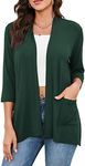 HIYIYEZI Womens Casual Lightweight Cardigans with Pockets 3/4 Sleeve Open Front Dusters, A-05 Dark Green, Large