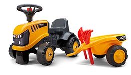 Falk 215C JCB Letras Baby Trailer, rake & Shovel-Outdoor Ride on Tractor for Kids Ages 12 Months Yellow, L