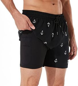 BRISIRA Mens Swim Trunks Bathing Suit 5 Inch Inseam Compression Liner Beach Swim Shorts Swimwear Quick Dry Zipper Pocket