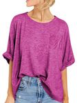 Famulily Women Pullover Crewneck Tops Short Batwing Sleeve Lightweight Casual Oversized Plain T-Shrits for Summer Hot Pink M
