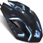 IULONEE Wired Gaming Mouse USB Silent Click Game Mice Ergonomic Full Size Computer Mouse with 3200 DPI and 6 Buttons 4 Shooting for PC Laptop Desktop (Black)