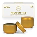 Hearts & Crafts Gold Candle Tins 4 oz with Lids - 24-Pack of Bulk Candle jars for making Candles, Arts & Crafts, Storage, Gifts, and More - Empty Candle Jars With Lids