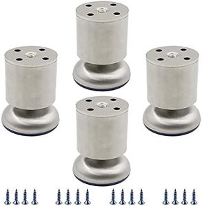 TTZEZE 4 Pack Furniture Leg, Heavy Duty 2 Inch Diameter Stainless Steel Adjustable Feet Thickened Metal Kitchen Legs, Replacement Legs for Table Desk Sofa Cabinets Bed Shelves Worktop Bar with Screws