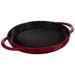 STAUB Cast Iron Round Nonstick Grill Pan- Bordeaux, Cast Iron Skillet Steak Pan, Even Heating, Induction Compatible, Oven Safe Cookware