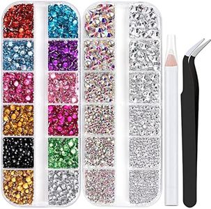 Two Packs of Flatback Rhinestones 4520 Pcs Rainbow Gems Crystal Nail Rhinestones for Crafting, Colorful+ AB+Transparent White Rhinestones for Bedazzling with Picker Tools for Nail Art and Face Makeup