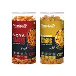 SNACKPURE BY ZUARI Moong Dal Chips Garlic Flavor & Soya Sticks Peri Peri Flavor | Palm Oil Free | Crunchy, High Protein, Gluten-Free Snack Combo | Pack of 2, 140g