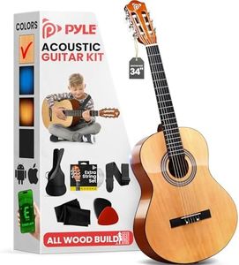 Pyle 6 String Beginner Acoustic Guitar Kit, 1/2 Junior Size All Wood Instrument for Kids, Adults, 34" Natural Gloss, Right, (PGACLS40.5)