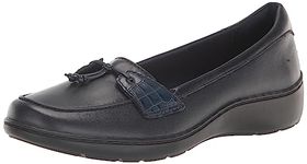 Clarks Collection Women's Cora Haley Loafer, Navy Leather, 8.5 Wide US