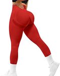 Women Scrunch Butt Lifting Leggings Seamless High Waisted Workout Yoga Pants Gym Booty Tights (Scrunch Butt Red, Small)