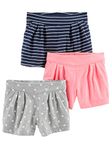 Simple Joys by Carter's Girls' 3-Pack Knit Shorts, Grey Dots/Navy Stripe/Pink, 18 Months