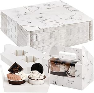 ZEAYEA 60 Pack Cupcake Boxes with Window and Handles, 2 Holders Paper Cupcake Holders Carrier Portable Bakery Containers for Small Cake, Muffins, Birthday Wedding Party