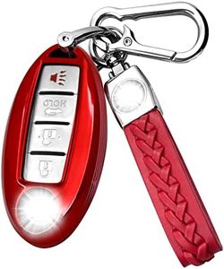 Creativity Suitable for Nissan Infiniti keys. The advanced TPU key box is compatible with Maxima Qashqai Pathfinder Sylphy QX60 Murano FX50 Sunny 3 / 4 / 5 buttons key (Red Key Case + Key Chain Set)