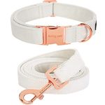 ARING PET Dog Collar and Leash, Cotton White Dog Collar with Leash, Cute Wedding Dog Collars Set with Metal Buckle for Small Medium Large Boy and Girl Dogs