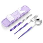 daiDokoro Stainless Steel Spoon/Fork/Chopsticks Set with Portable Box for Lunch Box/Travel/Camping, Ideal Gift – (Lavender, 4-Piece)