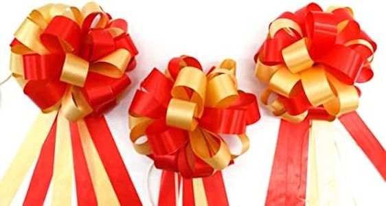 Capiso Pack of 3 Large Pull Bows 18cm Long - 50cm Long - With Gift Ribbon - For Gifts, Bags, Sugar Bags, Crafts, Decoration