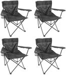 4X Matt Black/Black Folding Canvas Camping Chairs - Adults Foldable Portable Lightweight Outdoor Fishing Garden Beach Chairs - by Harbour Housewares