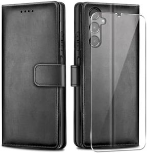 Ysjisy Funda para Samsung Galaxy A05s, PU Cuero Función de Soporte Billetera Flip Protectora Carcasa con 1 Pieza Cristal Templado Protector de Pantalla para Samsung Galaxy A05s - Negro