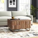 REDWOOD Solid Sheesham Wood Square Centre Coffee Table for Living Room | Wooden Sofa Hall Tea/Teapoy Table for Home Office | Metal Base, Natural