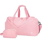 Ceneda 20" Gym Duffel Bag with Wet Pocket Shoes Compartment Portable Overnight Weekender Bag Travel Bag Yoga Bag for Women (Light Pink)