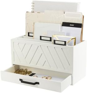 White Mail Organizer - Desktop Mail Holder - Office Desk Organizers Storage with Drawer - Paper File Folder Desk Organization - Desk Accessories & Workspace Organizers by Blu Monaco