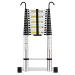 STANEW Aluminium Telescopic Ladder 6.2 M/20.34 FT,Ladders Extendable with Stabilizer Bar & Detachable Hooks, Multi-Purpose Telescoping Ladder with Thickened Non-Slip Feet, Max Load 150 KG