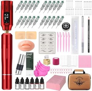 Eyebrow Microblading Tattoo Gun Kit - Professional Tattoo Pen & Brow Pencil Set for Microblading Supply, Semi-Permanent Makeup Tattoo Machine with 50Pcs Needles for Artists Starter