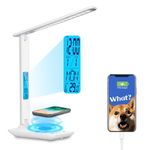 Multifunctional LED Desk Lamp with Wireless Charger,USB Charging Port,Clock,Phone Holder,Desk Lamps for Home Office,Eye-caring Reading Lamp,Study Lamp for Boys,Girls,Teens,3 Modes,5 Brightness,White