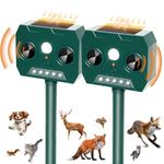 RAYGARD 2 Pack Cat Repellent for Gardens UK, Ultrasonic Fox Deterrent Solar with Motion Sensor and LED Light, 12m Range IP45 Waterproof Animal Repeller for Foxes, Squirrel, Cats, Dogs