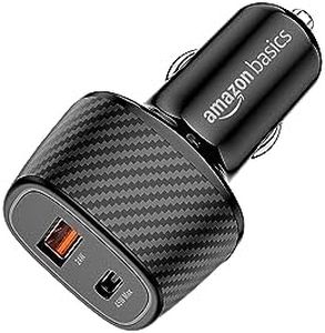 amazon basics - Car Charger with Dual Output | Fast Charging | Compatible with All Smartphones, Ipad, Tablets, Macbooks | 69W | Black, USB
