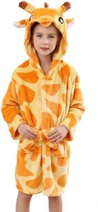 DELEY Unisex Boys Girls Bathrobes Toddler Kids Hooded Robes Flannel Sleepwear for Kids Giraffe Style