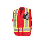 Pioneer Heavy-Duty Reflective Surveyor Work Safety Vest - Radio Pocket and Pen Slots - Red - V1010510-M