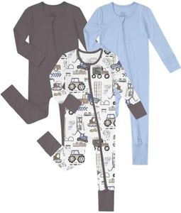 Jimonda Unisex Baby Zipper Footies Pajamas 3-Pack(Blue&Brown&Exca,6-9M)