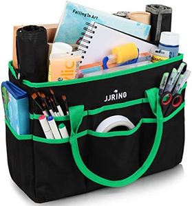 JJRING Large Multi-Functional Carrying Bag, 600D Nylon Artist Tote Bag with 16 Pockets Caddy for Art, Craft, Sewing, Make-up or School, Medical, Office Supplies Organizer, Green