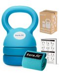 kure.fit Adjustable Kettlebell | 5 lb - 12 lb | Kettlebell Weights Set for Home Gym | Full-Body Workouts, Strength Training, Weight Loss | Fabric Booty Band | Beginners & Women | Teal Blue