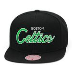 Mitchell & Ness Boston Celtics Snapback Hat - Black/Green Script/Satin - Basketball Cap for Men