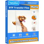 Yamation DTF Transfer Film: A3 50 Sheets Premium Double-Sided Matte Finish PET Transfer Paper Direct to T Shirts