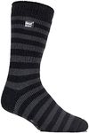 Heat Holders Original Winter Warm Thermal Slipper Socks with Grip Sole Men's Sizes (6-11UK 7-12US, Black/Charcoal Stripe)