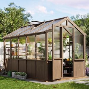 Garvee 6x10 FT Wooden Greenhouse - Walk-in Greenhouses for Outdoors, Large Spruce Frame Green House with PC Panels, Adjustable Roof Vents & Lockable Door, Green Houses for Garden,Backyard,Patio,Lawn
