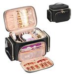 Large Makeup Bag, Portable Travel Makeup Bag Organizer for Women Girls with Makeup Brush Compartment & Two Side Pockets, Cosmetic Travel Bag Vertical Storage Toiletry Bag - Black