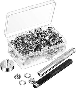 JUMYNOOY 100Pcs Metal Eyelets Set 7Mm Grommet Rings Kit with Mounting Punch Rod for DIY Accessories Leather Clothing Repair,Silver