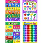 Educational Preschool Poster for Toddler and Kid with Glue Point Dot for Nursery Homeschool Kindergarten Classroom - Teach Numbers Alphabet Colors Days and More 16 x 11 Inch (4 Pieces, Style C)