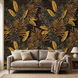 Leaf Peel and Stick Wallpapaper Tropical Botanical Gold Banana Leaves Wall Murals for Bedroom Livingroom Bathroom