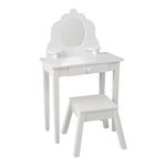 KidKraft White Medium Wooden Vanity Table and Stool for Kids, Dressing Table with Mirror and Stool, Kids' Desk with Drawer, Children's Playroom/Bedroom Furniture, 13009