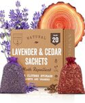 20 Pack - 10 Cedar and 10 Lavender Sachet Bags, Fully Stuffed Scented Sachets with Hanger Hooks, Perfect for Closets, Drawers, Cars, Gym Bags, or Anyplace That Needs to Smell Better