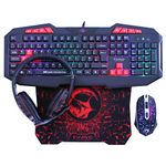 Marvo CM375 4 in 1 Gaming Peripheral Set - 7 Colour Backlit Keyboard, 3200dpi Optical RGB Mouse, S Size 287mm x 244mm Mouse Pad, Stereo Headset