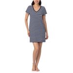 Nautica Womens Sleep Shirt Dress - Mid-Thigh Length Lightweight, Breathable Pajama Top - Cotton Knit Jersey V-Neck Sleepwear and Loungewear, Navy Stripe, 2X, Navy Stripe, 2X