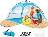 Beach Tent Large 3-4 Person, Pop Up Beach Tents with Two Doors & Two Windows for Adults and Kids, Portable Automatic Instant Sun Shelter Tent UV 50+ UPF50+, Beach Tent Pop Up for Garden Picnic