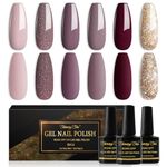 Shining She Gel Nail Polish Set, 6 Colours Nude Purple Brown Taupe Burgundy Glitter Gold Gel Polish Set Soak-Off UV/LED Nail Polish Gel Manicure for Nail Art Salon DIY Home, 8ML