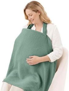 Blissful Diary Muslin Nursing Cover for Breastfeeding, Breathable Breastfeeding Cover up with Arch Neckline for Women, Nursing Apron (Roman Green)